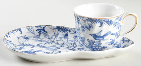 Blue White Bird Snack Plate & Cup Set
