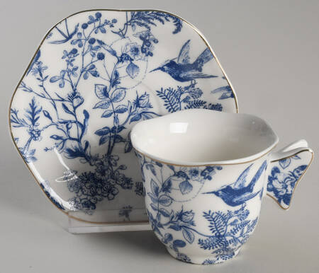 Blue White Bird Flat Demitasse Cup & Saucer Set