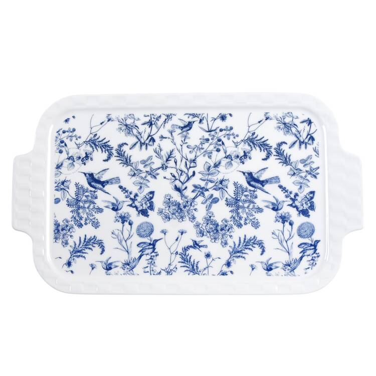 Blue White Bird Rectangular Baker No Lid