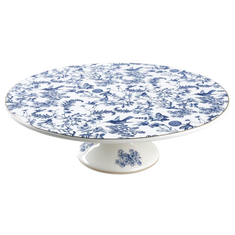 Blue White Bird Footed Cake Plate