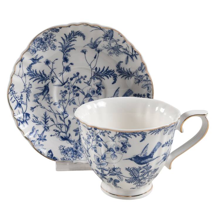 Blue White Bird Jumbo Cup & Saucer Set