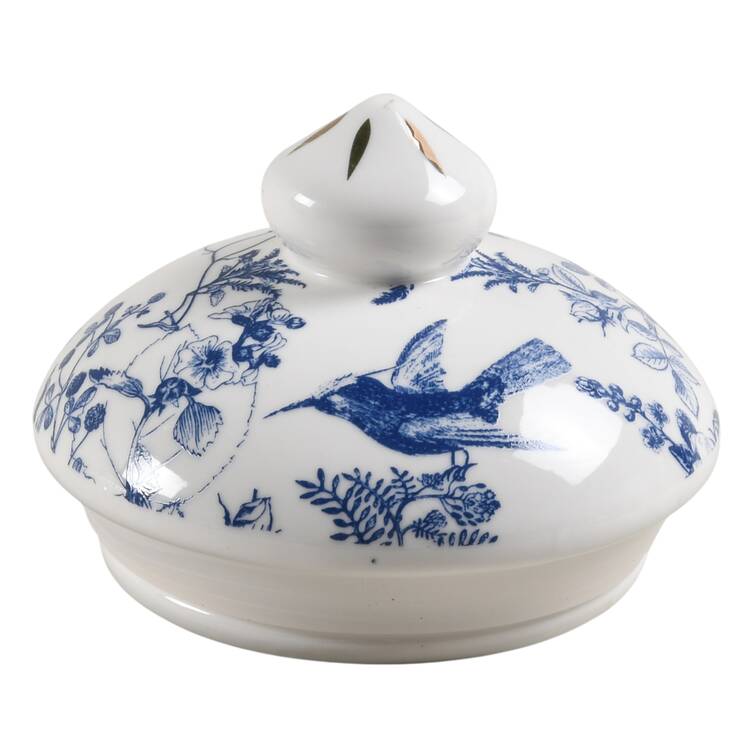 Blue White Bird Lid for Small Canister