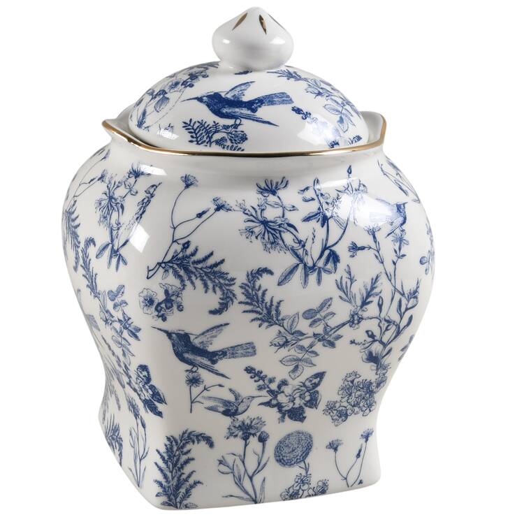 Blue White Bird Small Canister & Lid
