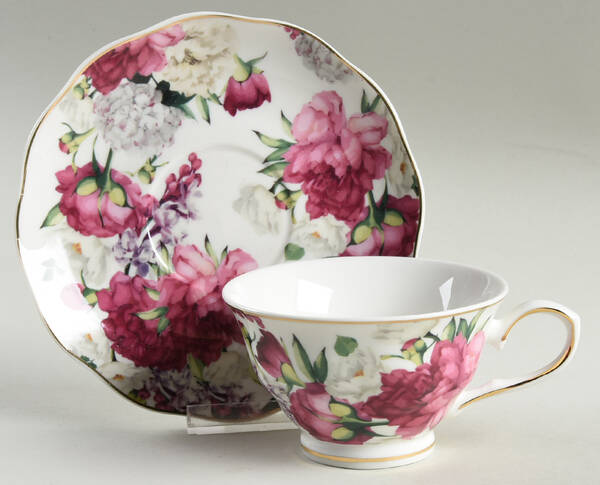 Burgundy Rose Footed Cup & Saucer Set