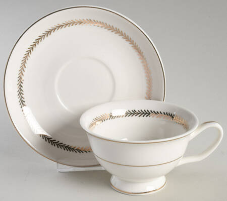 White Gold Laurel Flat Cup & Saucer Set