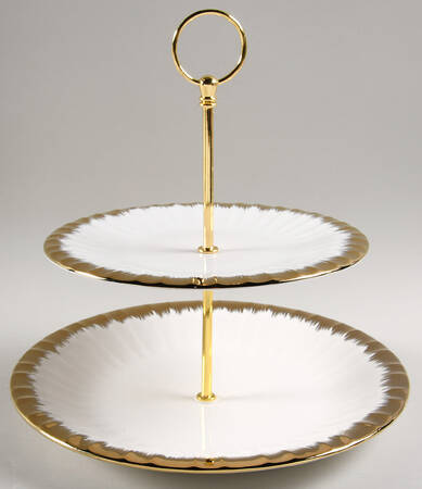 Gold Brush 2 Tiered Serving Tray (Dinner & Salad Plate)