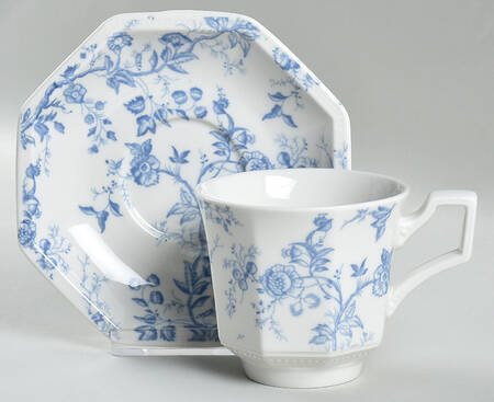 Octagon Blue Rose Flat Cup & Saucer Set