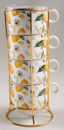 Kristy Lemon Stackable Mug - Set of 4 & Metal Holder
