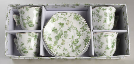 Greeny Garden Flat Demitasse Cup & Saucer Set - Set of 4