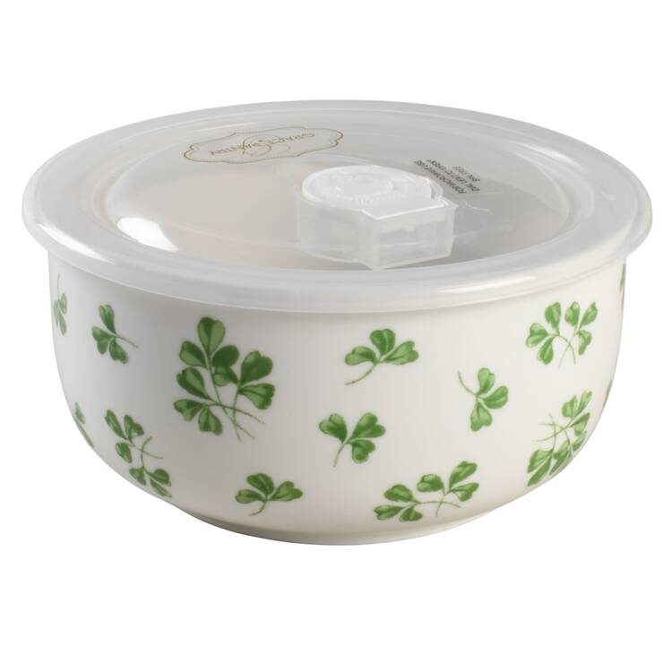 Shamrock 6" Storage Bowl Ceramic with Plastic Lid