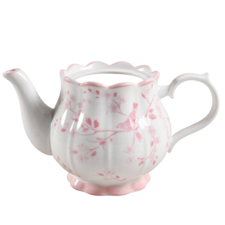 Pink Botanical Birds Teapot No Lid