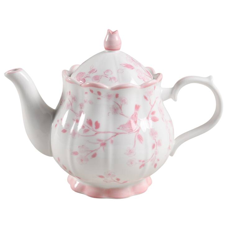Pink Botanical Birds Teapot & Lid