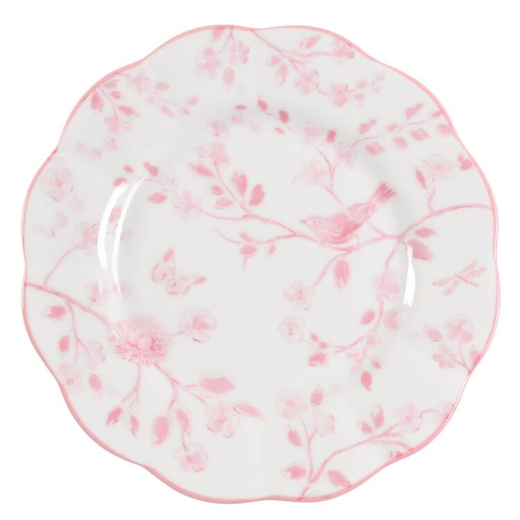 Pink Botanical Birds Salad Plate