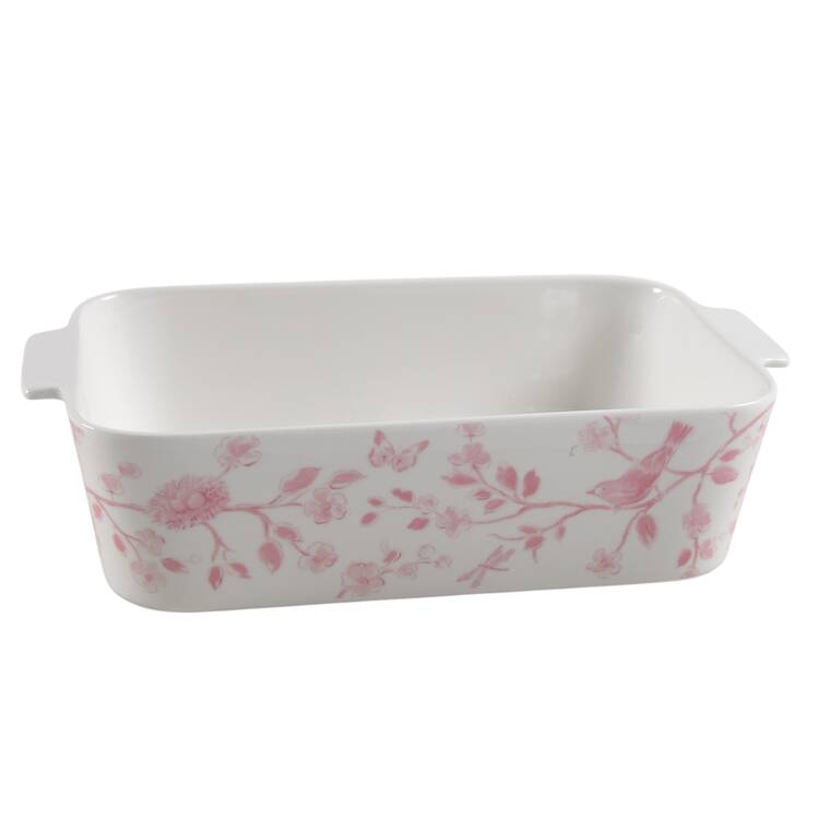 Pink Botanical Birds Rectangular Baker No Lid