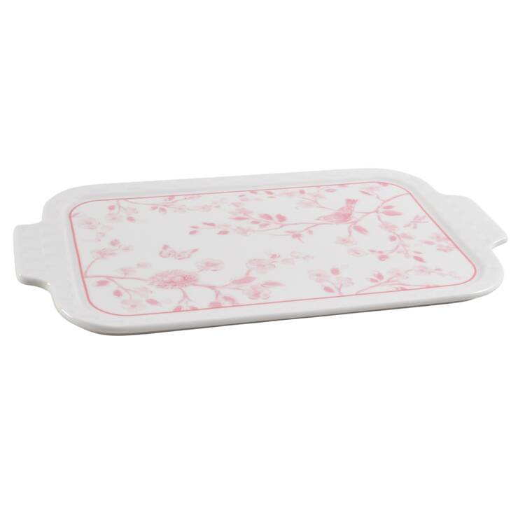 Pink Botanical Birds Lid for Rectangular Baker