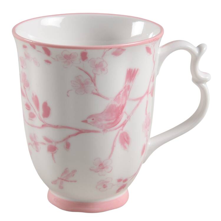 Pink Botanical Birds Footed Mug