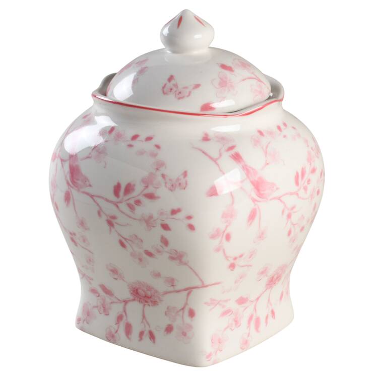 Pink Botanical Birds Small Canister & Lid