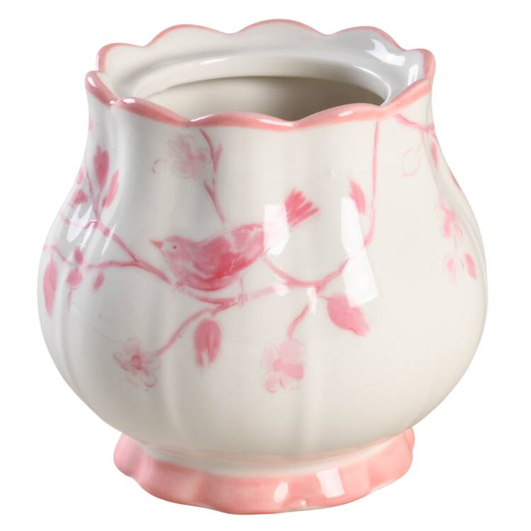 Pink Botanical Birds Sugar Bowl No Lid