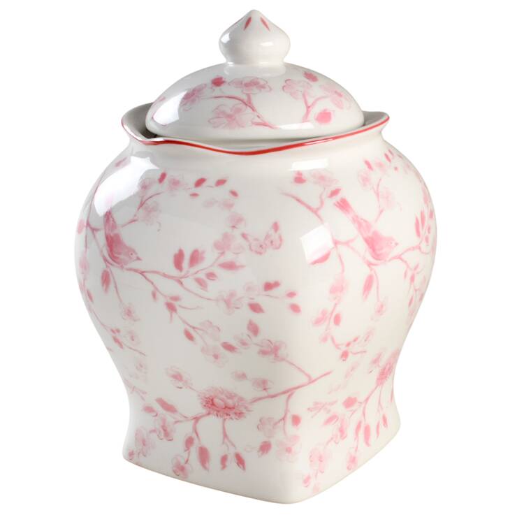 Pink Botanical Birds Large Canister & Lid