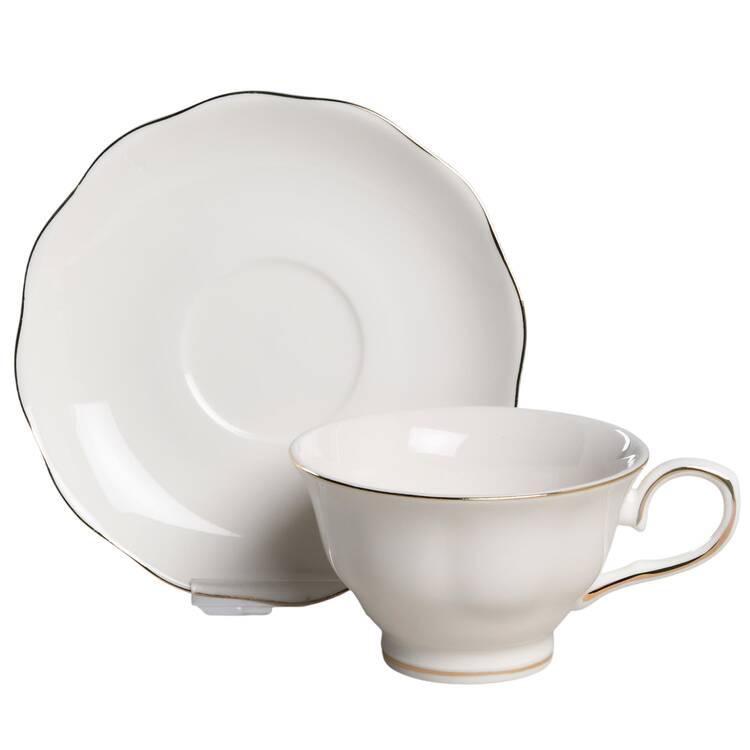 White Gold Vintage Footed Cup & Saucer Set