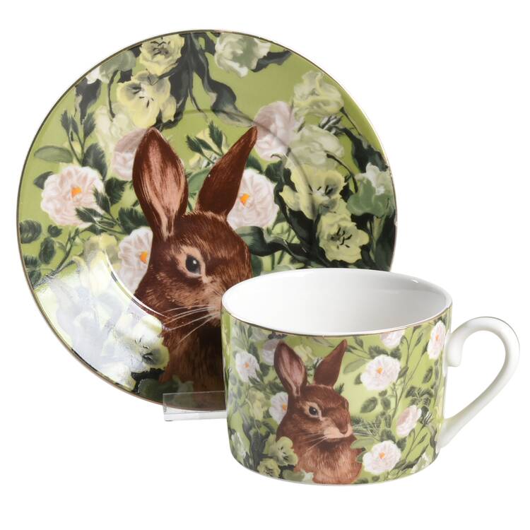 Bunny Green Bloom Flat Cup & Saucer Set