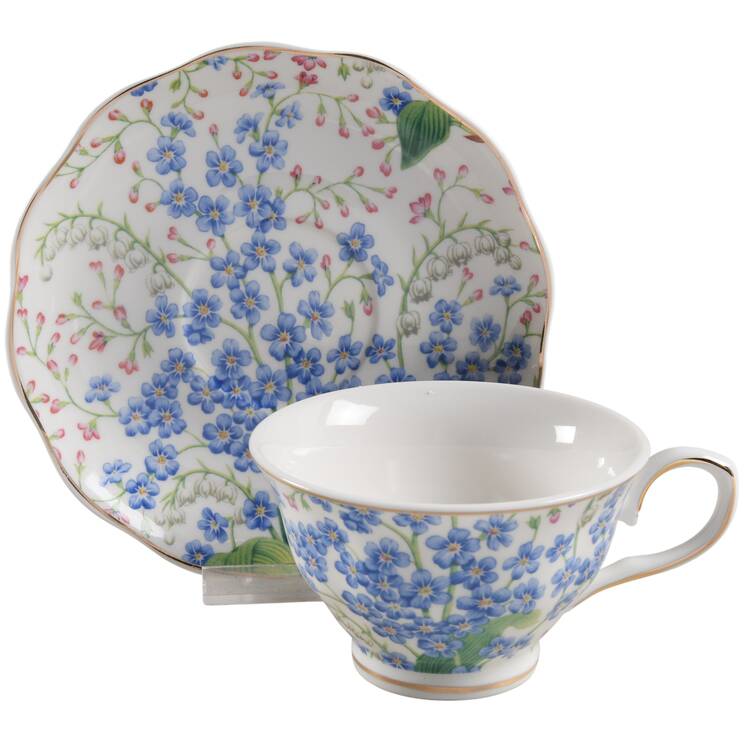 Blue Lily of the Valley Footed Cup & Saucer Set