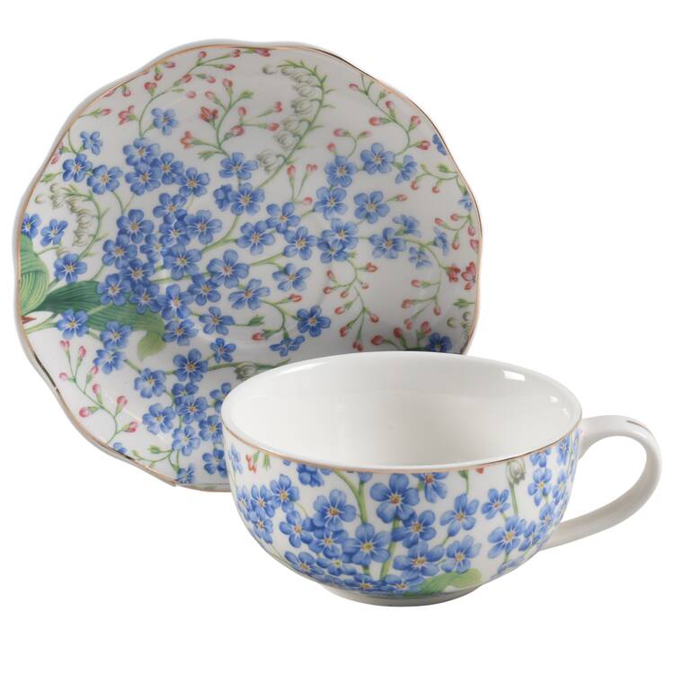 Blue Lily of the Valley Flat Cup & Saucer Set