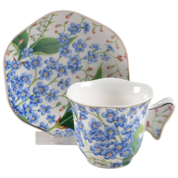 Blue Lily of the Valley Espresso Cup and Saucer Set