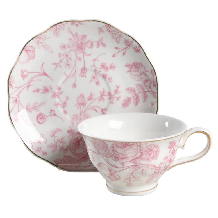 Rose Vine Pink Footed Cup & Saucer Set