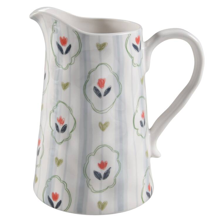 Blue Stripe Stamp Flower Medium Pitcher