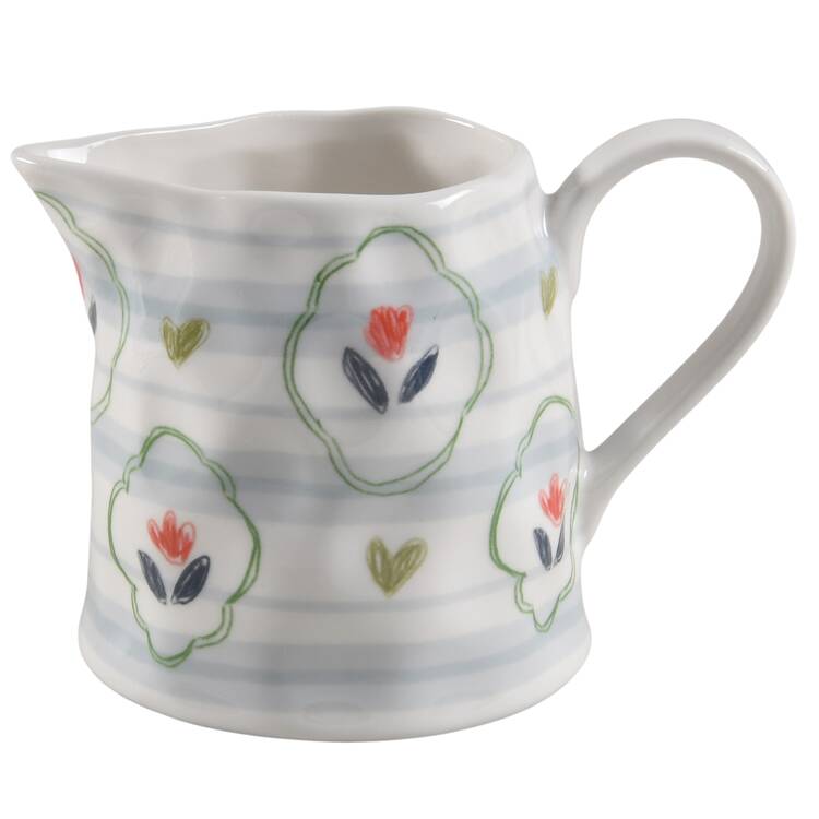 Blue Stripe Stamp Flower Creamer