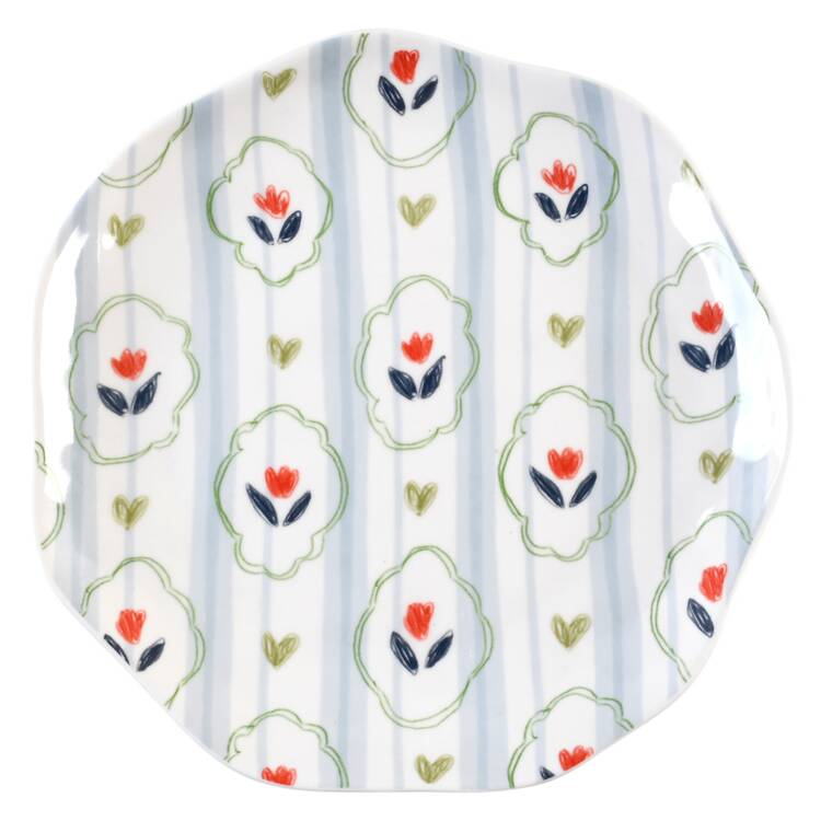 Blue Stripe Stamp Flower Salad Plate