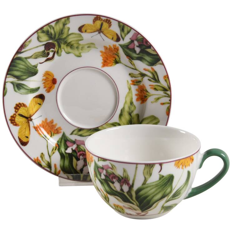 Butterfly Green Leaves Flat Cup & Saucer Set