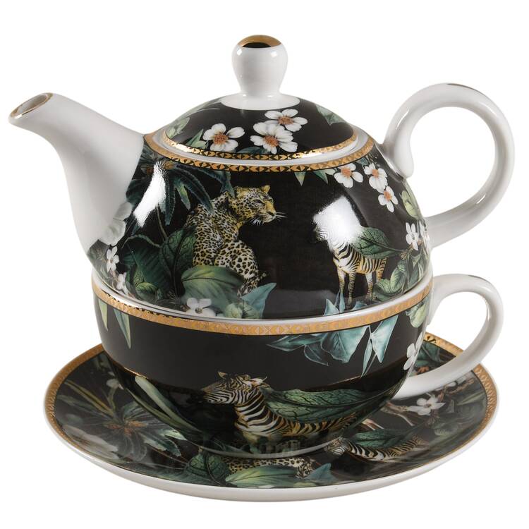 Tropical Black Animal Tea for One (Stacking Teapot w/Cup & Saucer)