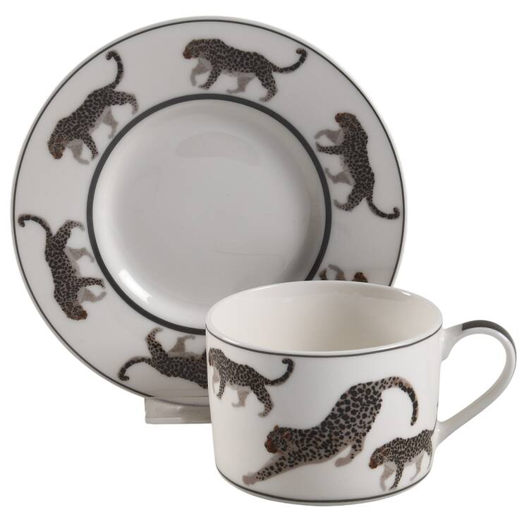 Tropical Black Animal Flat Cup & Saucer Set