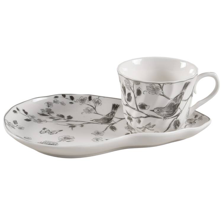 Botanical Birds Snack Plate & Cup Set