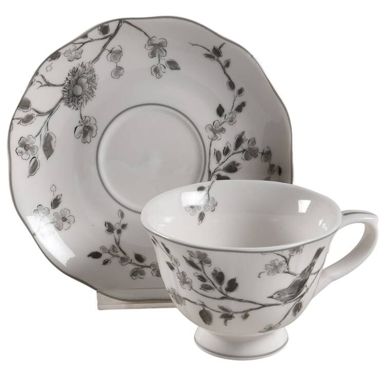 Botanical Birds Footed Cup & Saucer Set by Grace's Teaware