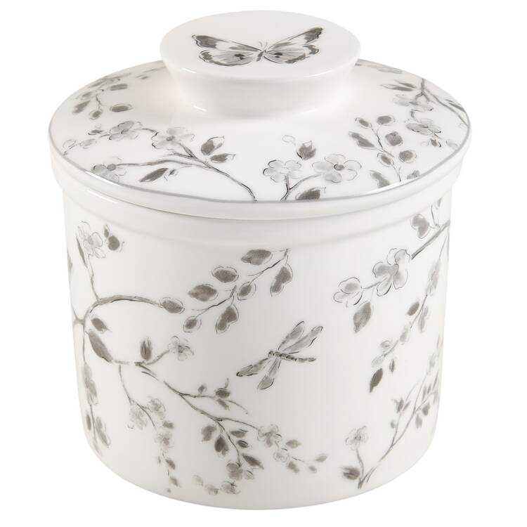 Botanical Birds Butter Crock & Lid