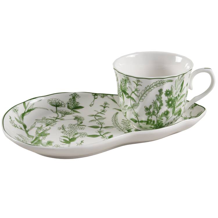 Rococo Green Forest Snack Plate & Cup Set