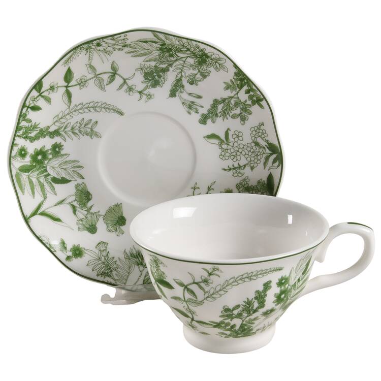 Rococo Green Forest Footed Cup & Saucer Set