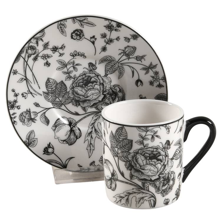 Black Dahlia Flat Demitasse Cup & Saucer Set