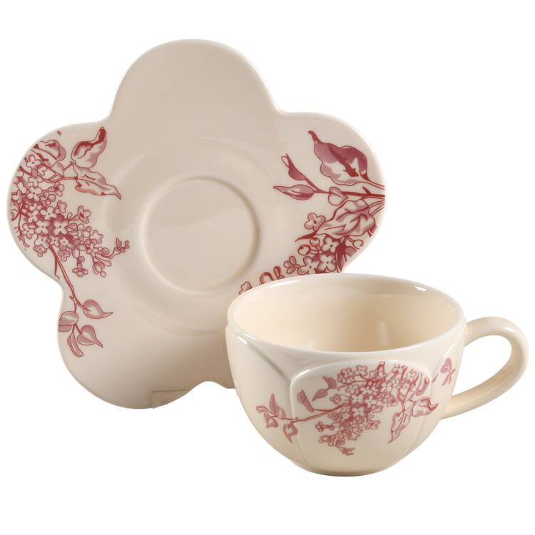 Red Hydrangea Flat Cup & Saucer Set by Grace's Teaware