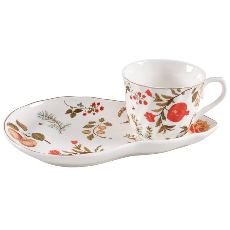 Fall Fruit Toile Snack Plate & Cup Set