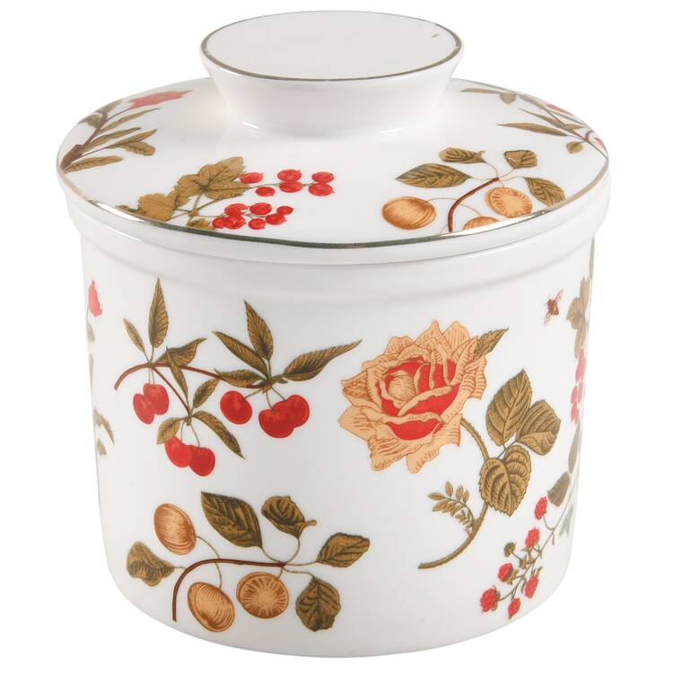 Fall Fruit Toile Butter Crock & Lid
