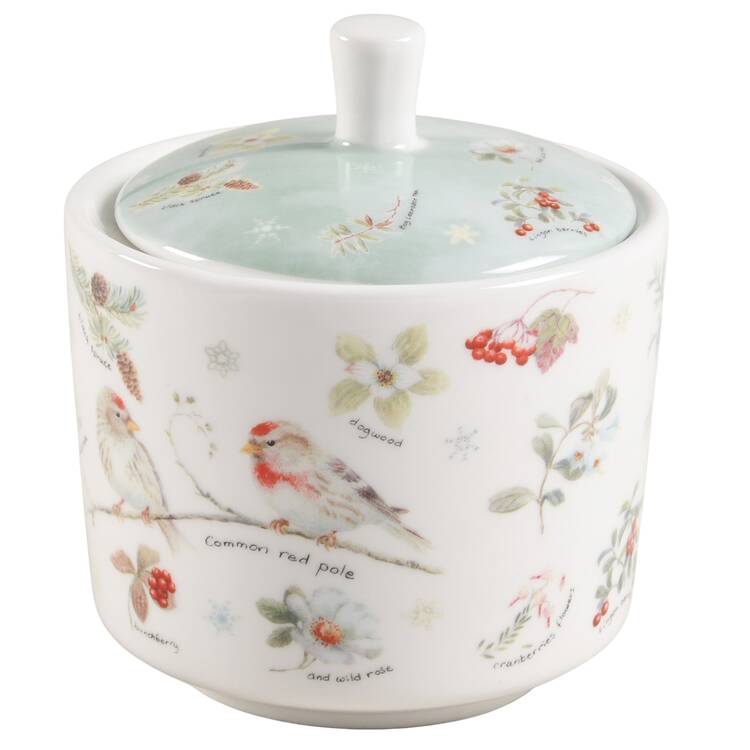 Winter Cardinal Sugar Bowl & Lid