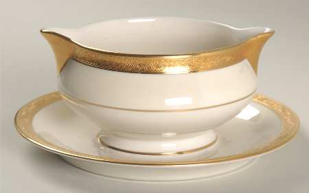 Aladdin (Gold Encrusted) Gravy Boat with Attached Underplate