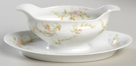 Antonette (No Gold Trim) Gravy Boat with Attached Underplate