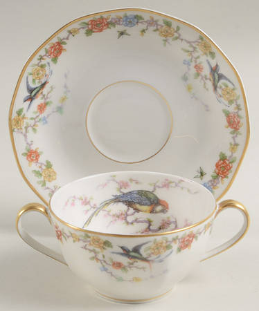 Arcadia (France With Birds) Flat Bouillon Cup & Saucer
