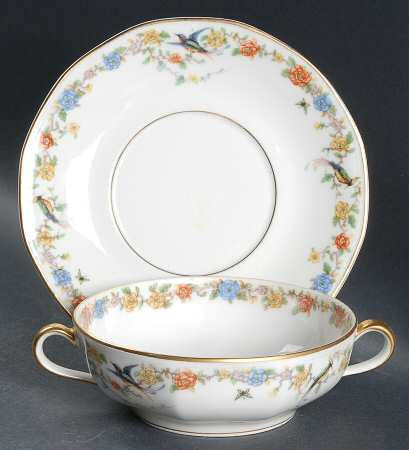 Arcadia (France With Birds) Flat Cream Soup Bowl & Saucer Set