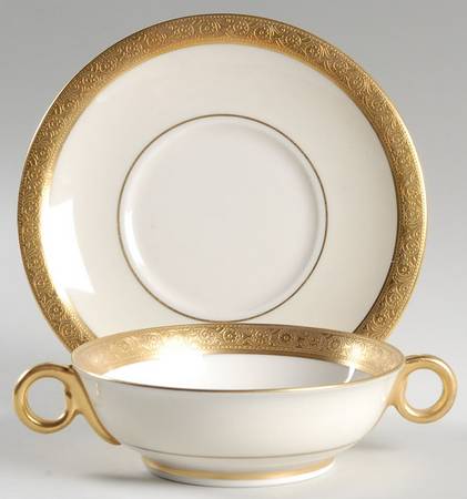 Athens Footed Cream Soup Bowl & Saucer Set